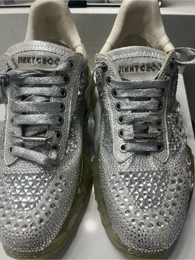 Jimmy Choo Silver Swarovski Crystal-Studded Sneakers